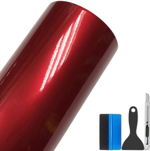 NewL Candy Hochglanz Metallic Auto-Vinylfolie Rot 50cm x 150cm | Candy-toned glänzende metallische Oberfläche, Werkzeug inkl., rückstandsfrei entfernbar, ideal für Fahrzeug Innen & Außen