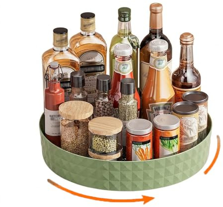 Roterande tallrik organisatör, 360° rund kök roterande tallrik, 22,5 cm kryddhylla, roterande platta kylskåp för kryddor, flaskor, kosmetika, snacks (grön)