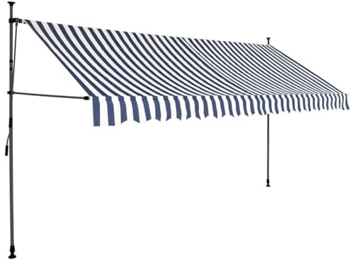 Store enrouleur à la main avec LED bleu blanc 350 cm imperméable résistant aux intempéries protection UV pour balcon, terrasse, jardin avec manivelle et bras articulé