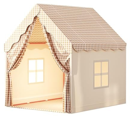 Tente de Jeux Enfant, Cabane Enfant Interieure, Maison de Tente de Jeu,Style Princesse pour 3 Enfants de 3-14 Ans, Pliable, Espace Douillet (105 x 120 x 128 cm (A) Beige grisâtre)