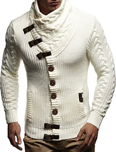 Leif Nelson Giacca Uomo in Maglia Cardigan Collo a Scialle LN-7080 Ecru Small