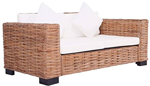 vidaXL Gartensofa 2-Sitzer Sitzpolster Kissen Rattansofa Sessel Gartensessel Lounge Sofa Gartenmöbel Gartengarnitur Sitzgarnitur Natürliches Rattan