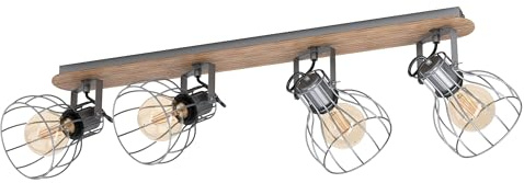 EGLO Deckenlampe Sambatello, 4 flammige Vintage Deckenleuchte im Retro Look | Deckenspot aus Stahl, Farbe: Braun, Fassung: E27