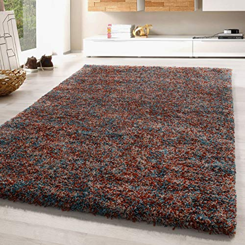 SIMPEX Hochflor Teppich 80x250 cm Terrakotta Shaggy Langflor, Meliert, Flauschig & Robust, Jute-Rücken Ideal für Flur, Küche oder schmale Räume