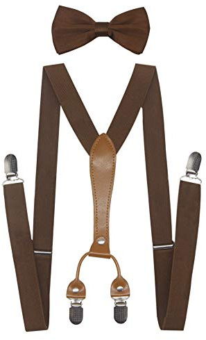 Doloise Herren Hosenträger, Fliege, Set, elastisch, Y-Form, Damen Hosenträger, Fliege für Hochzeit & formelle Veranstaltungen, Coffee,