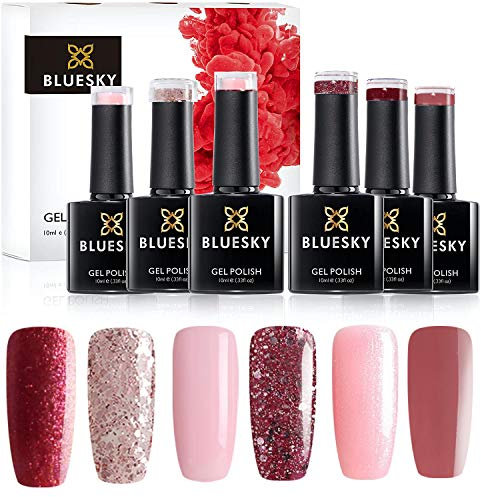 Bluesky Gel Polish PINK/PINK GLITTER Gift Set Boxed Set 6 x 10ml, Requires Drying Under UV or LED Lamp