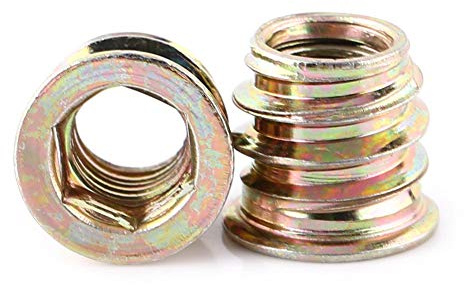 Insertos roscados madera M8x13mm hexagonal acero | Rosca externa autoperforante para fijación estable en pino y contrachapado, cabezal plano hexagonal flush sin protuberancias