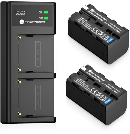 FirstPower NP-F750 Battery (2-Pack/5600mAh) and Dual USB Charger for Sony NP-F550 F570 F750 F770 F960 F970 Battery Sony CCD-TRV215 CCD-TR917 CCD-TR315 HDR-FX1000 HDR-FX7 HVR-V1U HVR-Z7U HVR-Z5U