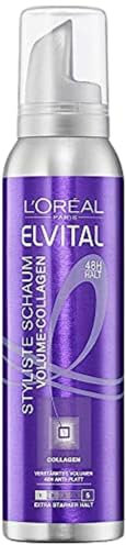 L'Oréal Paris Elvital Stylist, fissante in schiuma, volume XXL e effetto anti-piastra, tenuta ultra forte, senza parabeni, collagene volumizzante in schiuma, 150 ml