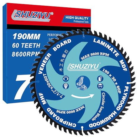 SHUZIYU. 190mm 60T, Mittelloch 30mm mit 25.4-22.23-20-15.88mm Unterlegscheibe, Kreissägeblatt für die Holzbearbeitung, Sägeblatt für Holz.