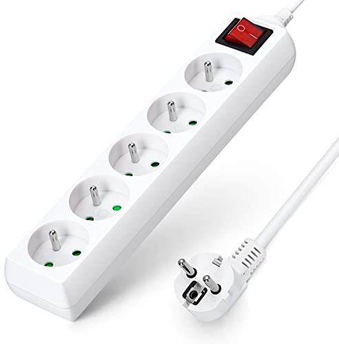 Aigostar Multiprises 5 Prises avec Interrupteur, 2P+T, Extension d'alimentation de 3 Mètre, Sécurité Enfant, Française, Blanc, 16A 250V