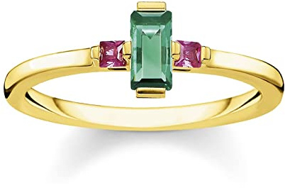 THOMAS SABO Ring Stein Baguette-Schliff grün vergoldetes Silber TR2258-973-7