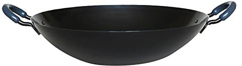 YYUINU Wok grande de hierro de doble oído con base redonda, sin revestimiento, estilo antiguo, 39 cm