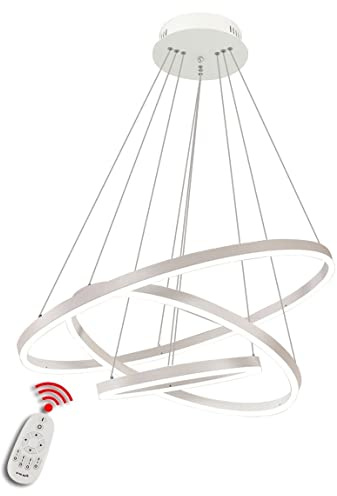 BEHWU LED Pendelleuchte, Esstisch Hängelampe Dimmbar Dreifarbiger Farbwechsel mit Fernsteuerung (White, 3 rings 40+60+80CM)