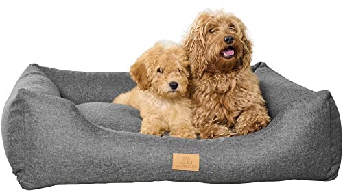 Tagträumer Hundebett Amy, waschbar, grau, 75 × 65 × 20 cm, kuschelig für große Hunde, ergonomisches Hundesofa, Bezug aus Polyester mit Recyclinganteil
