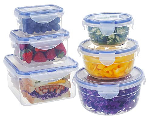 EASYLOCK Set of 6 Plastic Food Storage Containers with Lids BPA-Free Bowl Set, Freezer Containers, Sandwich Box, Stackable, Airtight, Dishwasher, Microwave and Freezer Safe (Blue)