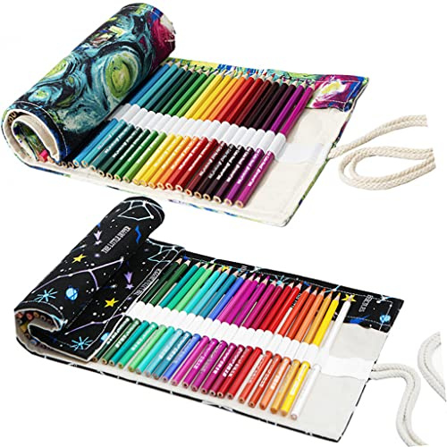 Ouceanwin 2 Unidades 36 Ranuras para Lápices, Rollo de Lona Portátil, Estuche para Artistas, Viajes y Escuela