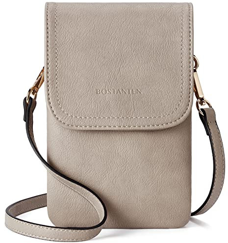 BOSTANTEN Klein Handytasche zum Umhängen, PU Leder Handy Umhängetasche Damen, Handytasche mit Geldbörse zum Umhängen, handtasche damen umhängetasche für Designer Grau