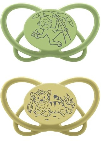 nip Butterfly Schnuller 0-6 Monate 2er Pack Silikon symmetrischer Sauger | stillfreundlich zahnfreundlich kiefergerecht hautfreundlich inkl. Schnullerbox Made in Germany Größe 1 grün/gelb
