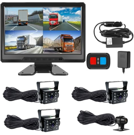 VSYSTO 4CH HD 1080P Camion Dash Cam, 10.1 '' Monitor Veicolo Backup Camera per Semi Trailer Van Trattore RV, Front & Sides & Rear Cam, GPS, Lente di Visione Notturna Infrarossa, Sensore di Temperatura