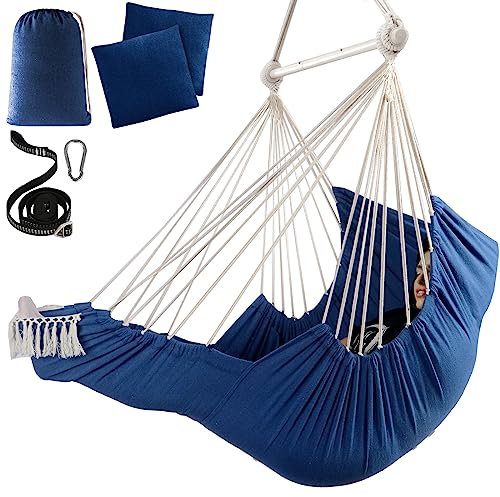 Chihee Hängstol, hängande gunga, 2 kuddar ingår, hållbar spridningsstång, hängstol av bomullstyg, sidoficka, stort tofsstolsset med fotstöd, underben, fot bekväm