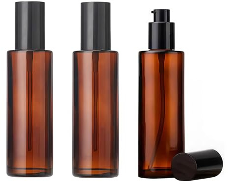 ASTRQLE Lot de 3 flacons à pompe en verre ambré de 60 ml – Crème de voyage, lotion, mini distributeur de savon, flacon cosmétique, récipient, fiole, pot pour shampooing, huile essentielle, fond de