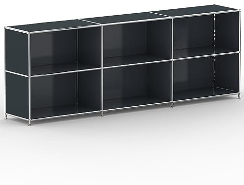 SYSTEM8X Regal 04107 Anthrazitgrau 227x40x80cm - Modernes Chrom Design mit 6 offenen Fächern, Stellfüße - Für Wohnzimmer, Büro, Praxis