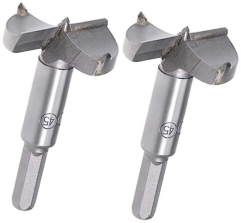 TOP-VIGOR 2Pcs 45mm Forstner Drill Bit Set, Tungsten Carbide Wood Auger Drill Bit Hole Saw Opener for Woodworking Hinge Hole Drilling Boring Bit Cutter Grey