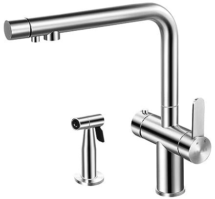 XJTNLB 3 Wege Wasserhahn Küche für Wasserfilter Küchenwasserhahn Ausziehbar Osmoseanlage Direkt an Wasserhahn Wasserhahn Küche Osmose Armatur Küche Edelstahl,Chrom
