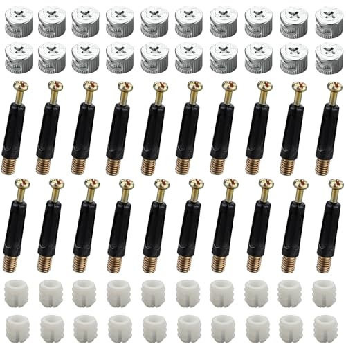 40 Sätze (120 Stück) Möbelverbinder Schrankverbinder Set M15 Passschraube Exzenternocken und Bolzen Passdübel M6 x 40mm Vorgesetzten Muttern für Schrank/Kommode