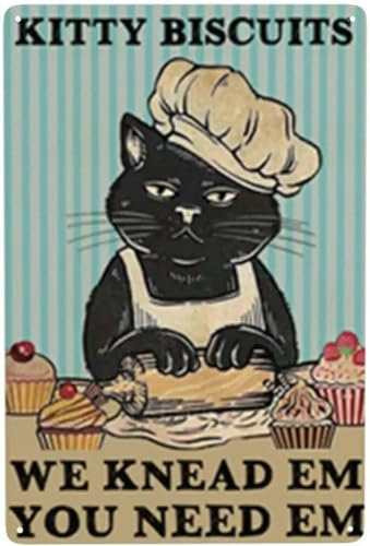 Black Cat Kitty Biscuits We Knead Em You Need Em Vintage Retro Style Metal Tin Sign 8x12 Inch