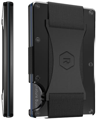 Ridge Wallets - Cartera Minimalista Delgada para Hombre, Billetera de Bolsillo Frontal RFID con Tarjetero - Negro, Hex Ridge