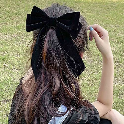 Wendalern Schwarzer Samtbogen Haarspange Lange Schleife Haarnadel Große Handgemachte Schleifekont Entenschnabel Haarspangen Fee Kopfschmuck Haarband Schleife Haar-Accessoire Für Frauen Und Mädchen