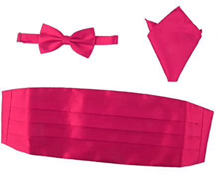 SHERCHPRY Herren Satin Fliege Kummerbund Taschentuch 3 Stück Verstellbar Maschinengenäht Formelle Smoking Accessoires für Hochzeiten und Besondere Anlässe Magenta