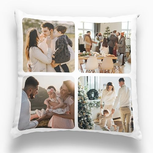 Coussin Personnalisé, Concevez Votre Propre Oreiller Photo, Impression Recto Verso, Oreiller De Couchage Amovible Et Lavable, Adapté Aux Cadeaux Créatifs Maison/Hôtel/Vacances (4 Photo, 40 x 40 cm)