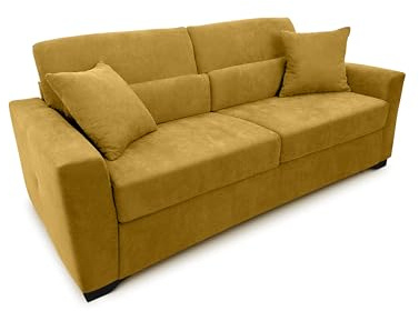 fornera f60 soffa med sovfunktion – 3-sitsig bäddsoffa och hopfällbar soffa med högkvalitativ kallskummadrass & CATAS-sängram – bäddsoffa med sängfunktion gul (Honey Melon)