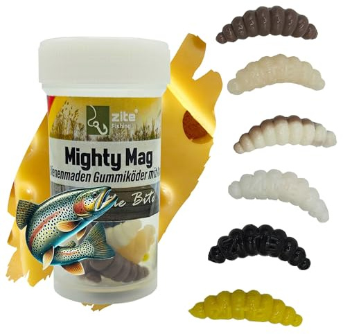 Zite Fishing Mighty Mag Mix 12 STK - Bienenmaden Imitat 2,8cm Forellenköder | Neuheiten – Gummiköder Forellen-Angeln - Phthalatfrei mit Aroma, Forellen Köder