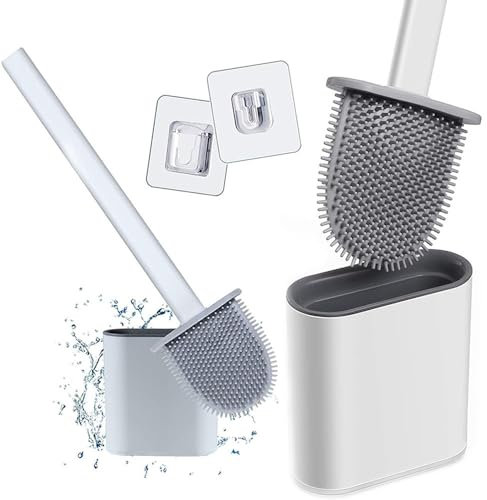 PARENCE - Brosse WC Silicone Plate - Nettoyage Toilettes ou Salle de Bain - Accroche Murale ou au Sol - Anti Goutte