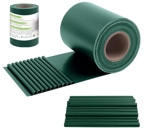 Sunnylaxx 35m x 19cm PVC privacidad Valla Tiras de Malla de Protectora Pantalla para Exterior Jardin, Terraza, 20 Clips de fijación, Verde