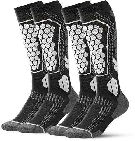 FORVEVO 2 Paar Skisocken Herren 39-42,Merino Wollsocken Gepolsterte,Atmungsaktive Warme Wintersocken,Thermosocken für kaltes Wetter,Outdoor-Sport, Snowboard(Schwarz)