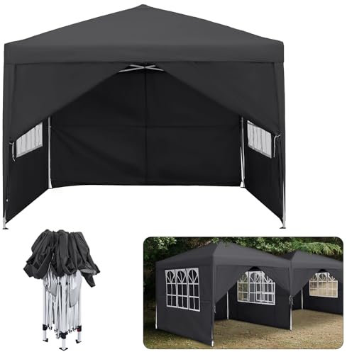 Froadp Pavillons 3x3 m Klappbarer Faltpavillon Pop-up Partyzelt Wasserdicht mit Seitenteilen & Tragetasche UV Schutz Festzelt Gartenzelt für Outdoor Picknick Party Camping, Anthrazit