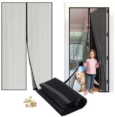 PrzydaSie Fliegengitter Tür 100×210 cm – Magnetisches Moskitonetz für Balkon- & Terrassentüren – Insektenschutz ohne Bohren – Selbstschließend – Wiederverwendbar – Schwarz – Polyester