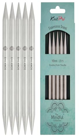 KnitPro Achtsame Doppelspitznadeln – Doppelstricknadeln 20 cm x 10 mm, 5er-Pack, Silver