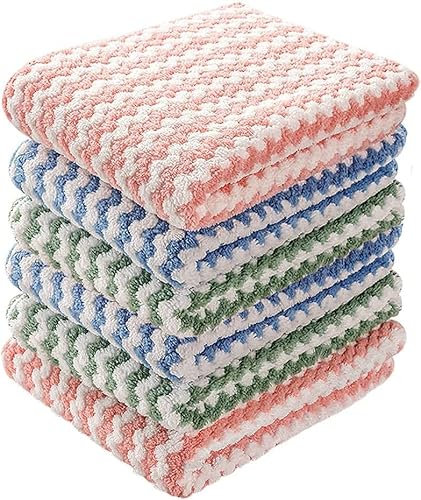 pobowlgarls Kitchen Dish Towels Dishcloths Set Super Absorbent Microfiber Non Stick Oil Dirt Thickening Towels for Washing Dishes Rags for Drying Dishes Kitchen Wash Clean (6)