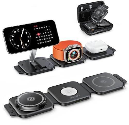 JARGOU 3 in1 Faltbare Ladestation für Apple, Ladestation Apple Watch und iPhone, Magnetisches Ladegerät für iPhone 17 Pro Max 16 15 14 13 12, Wireless Charger für Apple Watch Series, AirPods Pro 4 3 2
