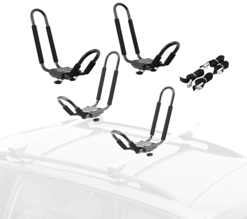 ATEdata 4 Stück Kajak-Dachgepäckträger Dachträger, Bootshalter Autodachträger universal, Kajakstütze Bootsträger inkl. 4 Allzweckgurte