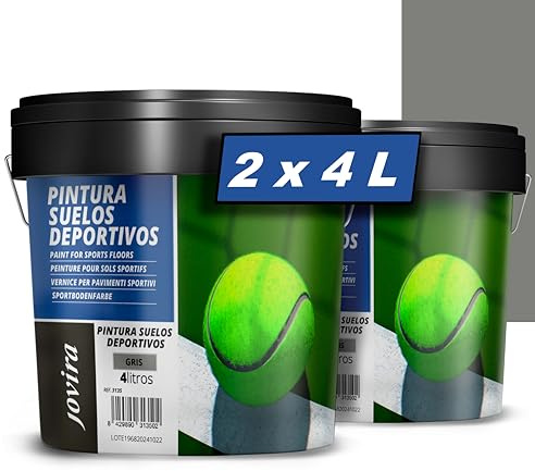 JOVIRA PINTURAS Pintura para Suelos Deportivos. Pistas de tenis, frontón, futbol sala, baloncesto, etc, en hormigón, asfalto y cemento. (2x4 Litros, Gris)