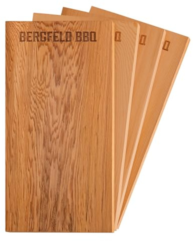 Bergfeld BBQ – 4 Stück Zedernholzbretter zum Grillen – 30x14x1 cm - Räucherbretter aus 100% kanadischem Western Red Cedar Holz – mehrfach verwendbar – für besonderes Grill- und BBQ-Aroma