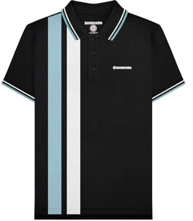 Lambretta Mens Vertical Stripe Short Sleeve Polo Shirt - Black - 2XL