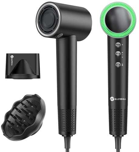 slopehill Ionen Föhn mit Diffusor und Düse,Schnelles Trocknen | Leise | Tragbar，200 Million Negativ Ionen Hair Dryer,32m/s Luftstrom Bürstenloser Motor,Salon Grade Professional Haartrockner